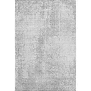 HomeRoots 10' X 14' Silver & Gray Abstract Washable Area Rug - Durable, UV Protected, Easy-Care for High Traffic 665663