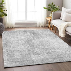 HomeRoots 10' X 14' Silver & Gray Abstract Washable Area Rug - Durable, UV Protected, Easy-Care for High Traffic 665663