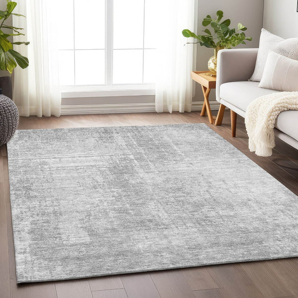 HomeRoots 10' X 14' Silver & Gray Abstract Washable Area Rug - Durable, UV Protected, Easy-Care for High Traffic 665663