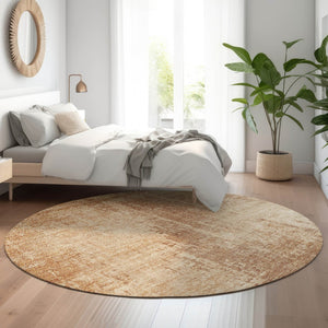 HomeRoots 8' Terra Cotta and Copper Abstract Round Rug – Washable, UV Protected, Stain Resistant for Modern Homes 665666