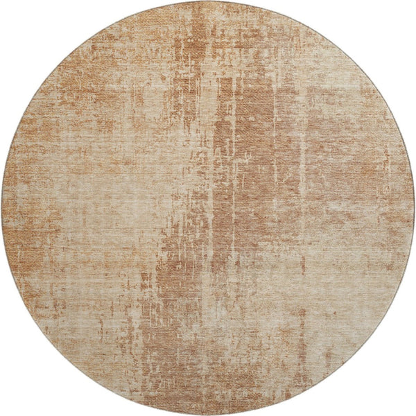 HomeRoots 8' Terra Cotta and Copper Abstract Round Rug – Washable, UV Protected, Stain Resistant for Modern Homes 665666