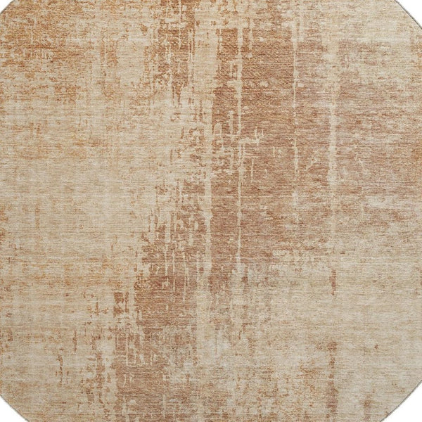 HomeRoots 8' Terra Cotta and Copper Abstract Round Rug – Washable, UV Protected, Stain Resistant for Modern Homes 665666