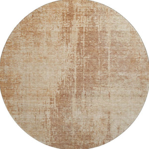 HomeRoots 8' Terra Cotta and Copper Abstract Round Rug – Washable, UV Protected, Stain Resistant for Modern Homes 665666