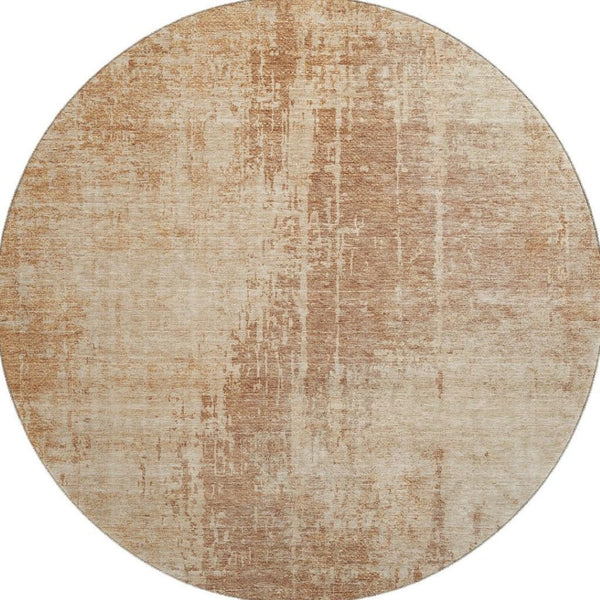 HomeRoots 8' Terra Cotta and Copper Abstract Round Rug – Washable, UV Protected, Stain Resistant for Modern Homes 665666