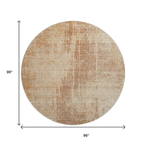 HomeRoots 8' Terra Cotta and Copper Abstract Round Rug – Washable, UV Protected, Stain Resistant for Modern Homes 665666