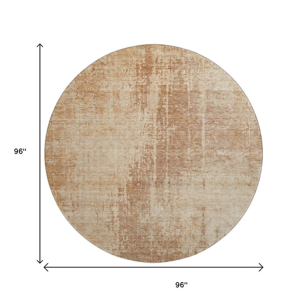 HomeRoots 8' Terra Cotta and Copper Abstract Round Rug – Washable, UV Protected, Stain Resistant for Modern Homes 665666
