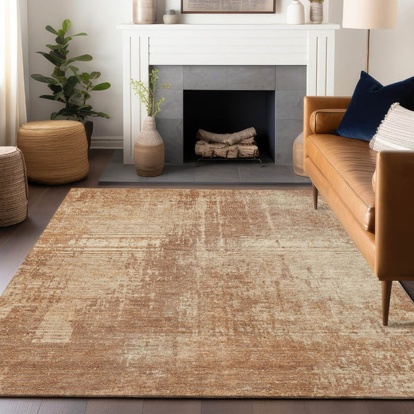 HomeRoots 9' X 12' Terra Cotta & Copper Abstract Washable Area Rug - Durable, Stain Resistant & UV Protected! 665668