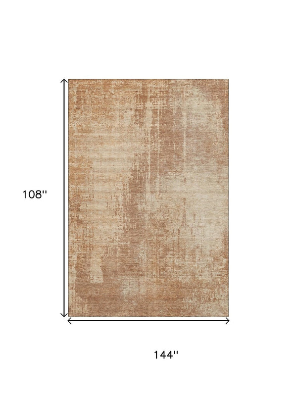 HomeRoots 9' X 12' Terra Cotta & Copper Abstract Washable Area Rug - Durable, Stain Resistant & UV Protected! 665668