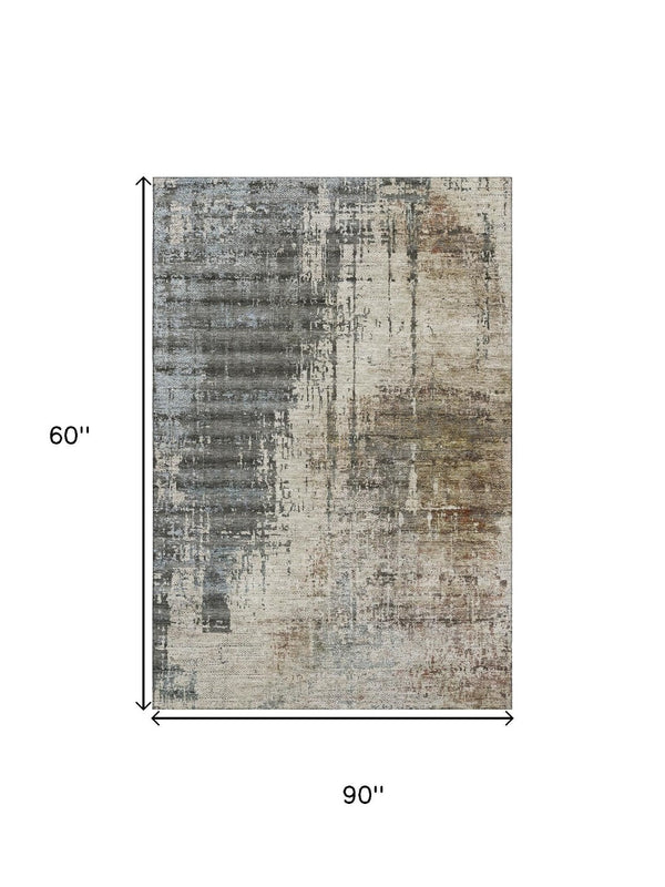 HomeRoots 5' X 8' Stylish Beige Gray Brown Abstract Area Rug - Washable, UV Protected & Stain Resistant Decor 665671