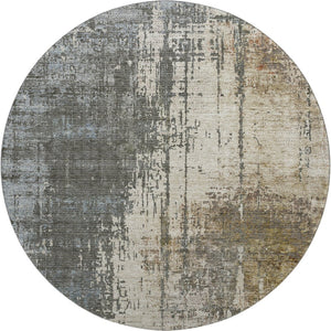 HomeRoots 8' Washable Round Rug in Beige, Gray & Brown - Durable, UV-Protected, Ideal for Busy Homes & Pets 665672
