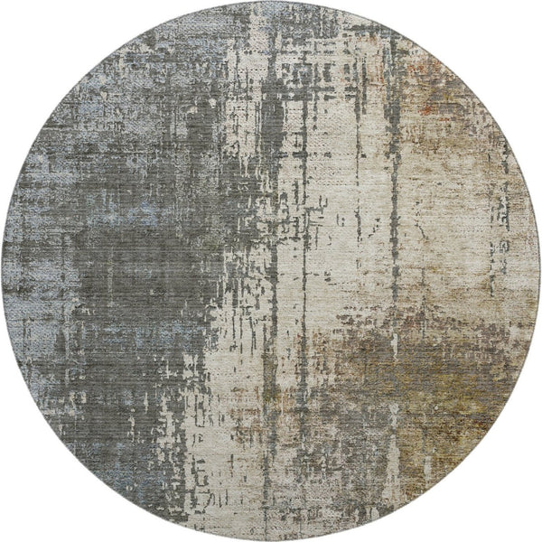 HomeRoots 8' Washable Round Rug in Beige, Gray & Brown - Durable, UV-Protected, Ideal for Busy Homes & Pets 665672