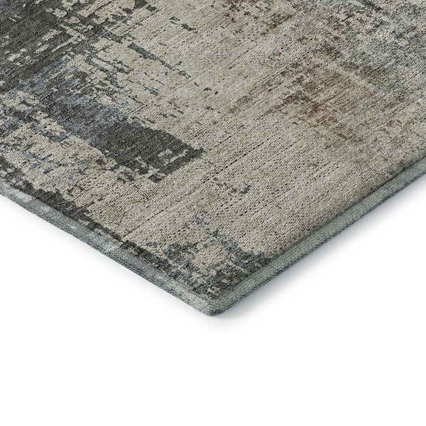 HomeRoots 8' Washable Round Rug in Beige, Gray & Brown - Durable, UV-Protected, Ideal for Busy Homes & Pets 665672