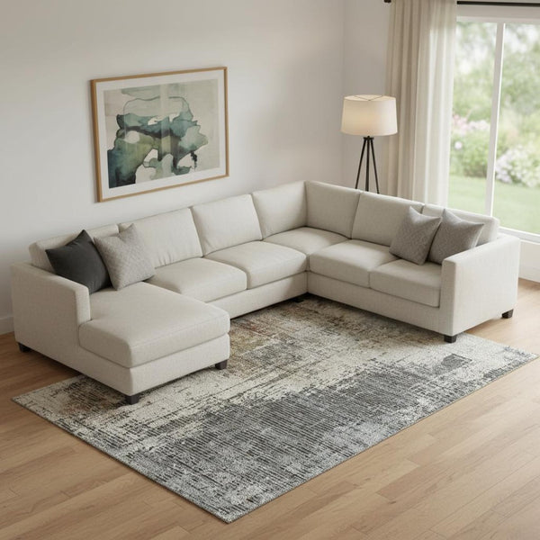 HomeRoots 8' X 10' Modern Beige Gray Brown Abstract Area Rug - Washable, UV Protected, Soft & Stain Resistant 665673