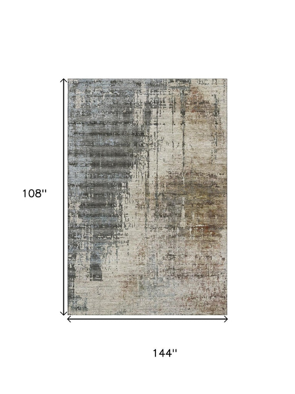 HomeRoots 9' X 12' Abstract Washable Area Rug in Beige, Gray & Brown - UV Protected, Durable & Stylish Design 665674