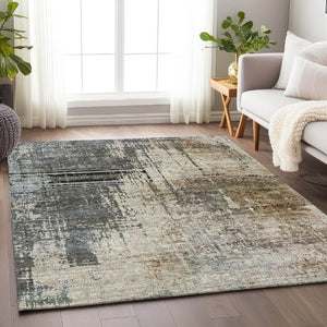 HomeRoots 10' X 14' Washable Area Rug in Beige, Gray & Brown - Durable, UV-Protected, and Stylish Design for Homes 665675