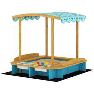English Elm Garden Fir Wood Kids Sandbox with Dinosaur Canopy Bench Seating for Six Children T3971P480696