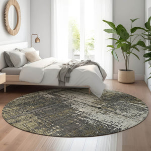 HomeRoots 8' Modern Abstract Taupe Green & Gray Washable Round Rug with UV Protection for Any Space 665684