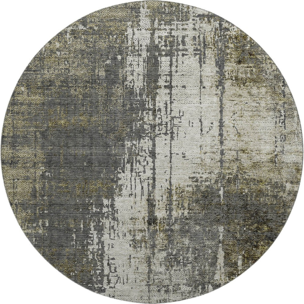 HomeRoots 8' Modern Abstract Taupe Green & Gray Washable Round Rug with UV Protection for Any Space 665684