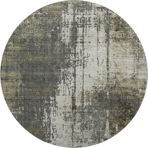 HomeRoots 8' Modern Abstract Taupe Green & Gray Washable Round Rug with UV Protection for Any Space 665684