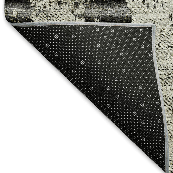 HomeRoots 8' Modern Abstract Taupe Green & Gray Washable Round Rug with UV Protection for Any Space 665684