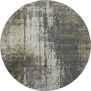 HomeRoots 8' Modern Abstract Taupe Green & Gray Washable Round Rug with UV Protection for Any Space 665684