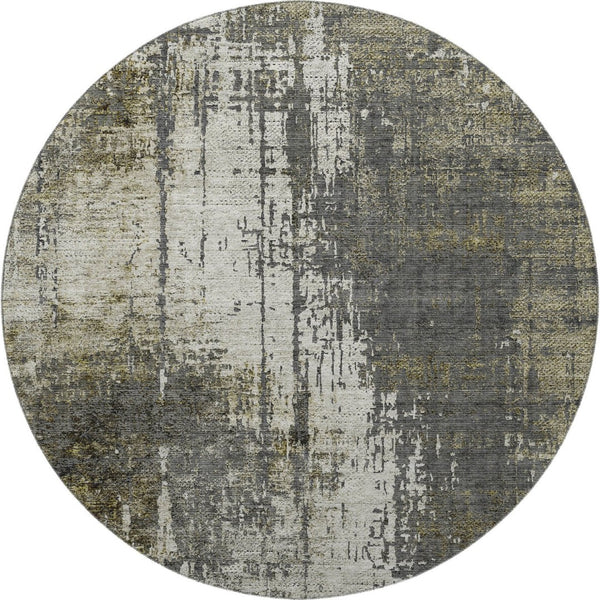 HomeRoots 8' Modern Abstract Taupe Green & Gray Washable Round Rug with UV Protection for Any Space 665684