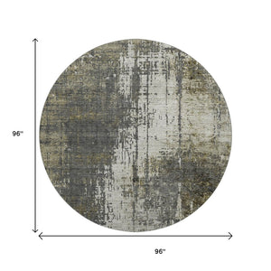 HomeRoots 8' Modern Abstract Taupe Green & Gray Washable Round Rug with UV Protection for Any Space 665684
