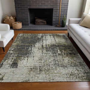 HomeRoots 8' X 10' Abstract Washable Area Rug in Taupe Green & Gray – UV Protected, Stain Resistant, Soft Comfort 665685