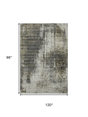 HomeRoots 8' X 10' Abstract Washable Area Rug in Taupe Green & Gray – UV Protected, Stain Resistant, Soft Comfort 665685