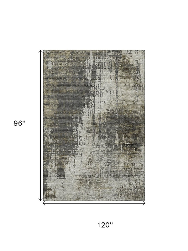 HomeRoots 8' X 10' Abstract Washable Area Rug in Taupe Green & Gray – UV Protected, Stain Resistant, Soft Comfort 665685