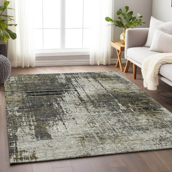 HomeRoots 8' X 10' Abstract Washable Area Rug in Taupe Green & Gray – UV Protected, Stain Resistant, Soft Comfort 665685