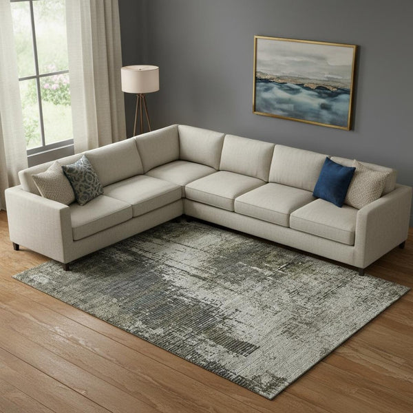 HomeRoots 8' X 10' Abstract Washable Area Rug in Taupe Green & Gray – UV Protected, Stain Resistant, Soft Comfort 665685