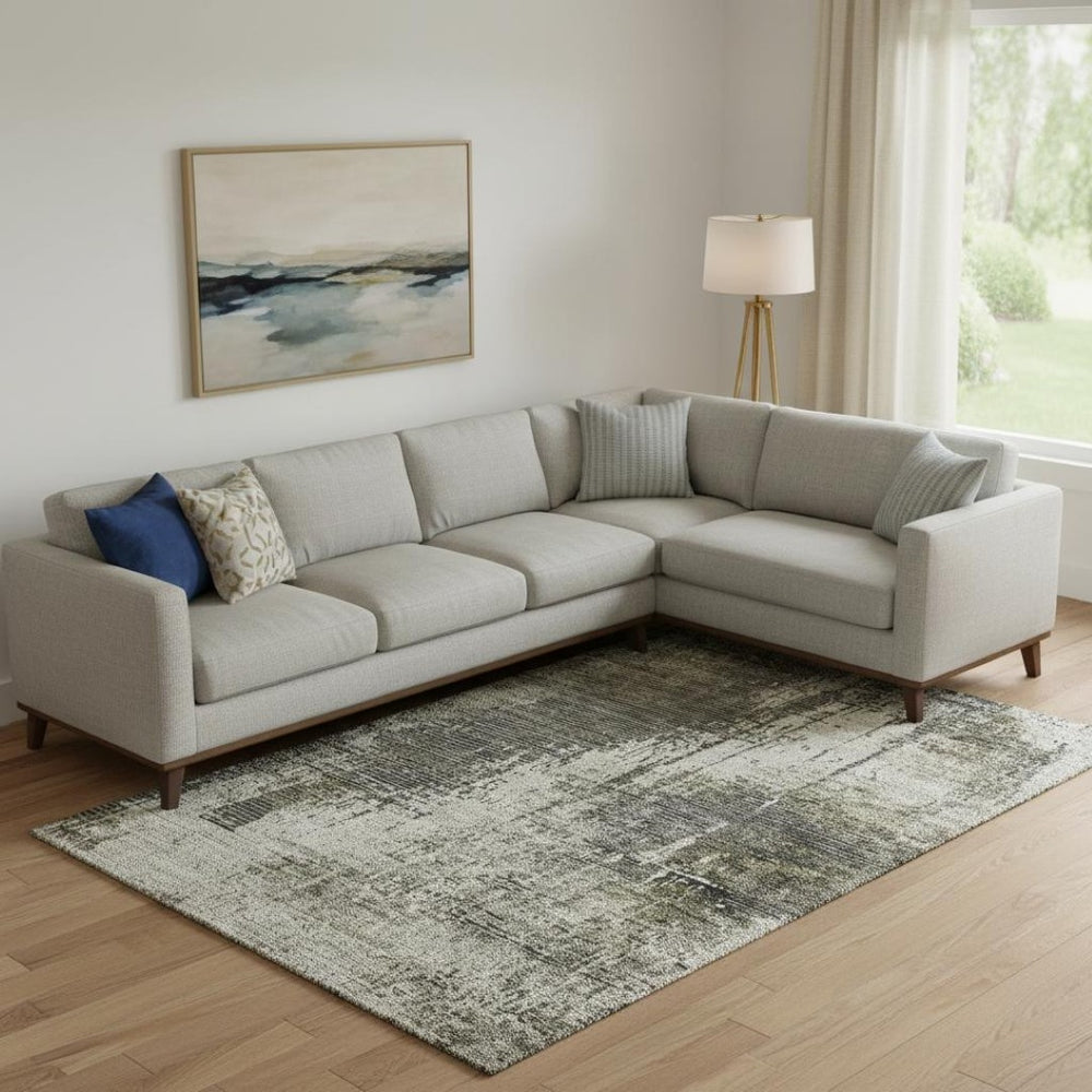 HomeRoots 9' Abstract Washable Area Rug in Taupe, Green & Gray – UV Protected, Stylish & Family-Friendly Design 665686
