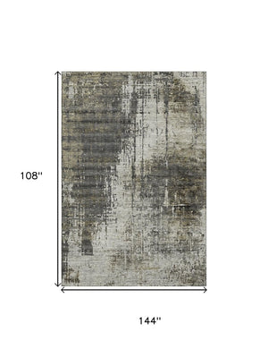 HomeRoots 9' Abstract Washable Area Rug in Taupe, Green & Gray – UV Protected, Stylish & Family-Friendly Design 665686