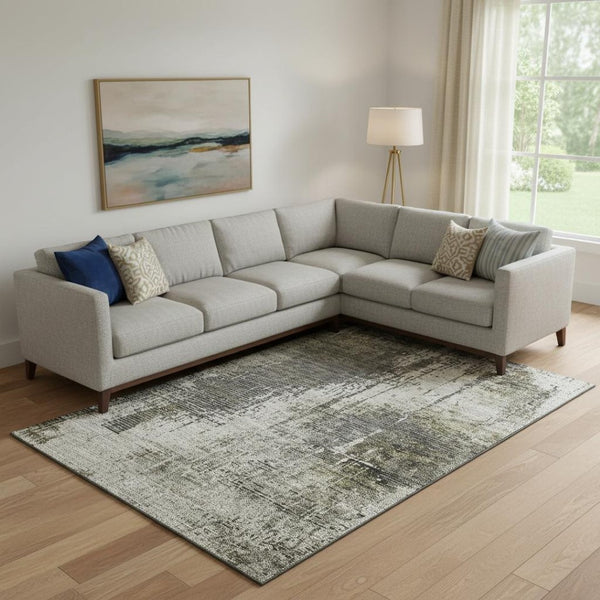 HomeRoots 10' Contemporary Taupe Green & Gray Abstract Washable Area Rug with UV Protection for Busy Homes 665687