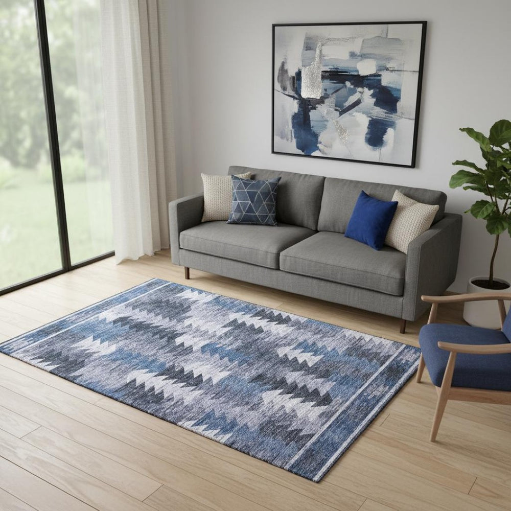 HomeRoots 5' X 8' Blue And Ivory Southwestern Area Rug - Washable, UV-Protected, Durable & Stylish Decor Piece 665689