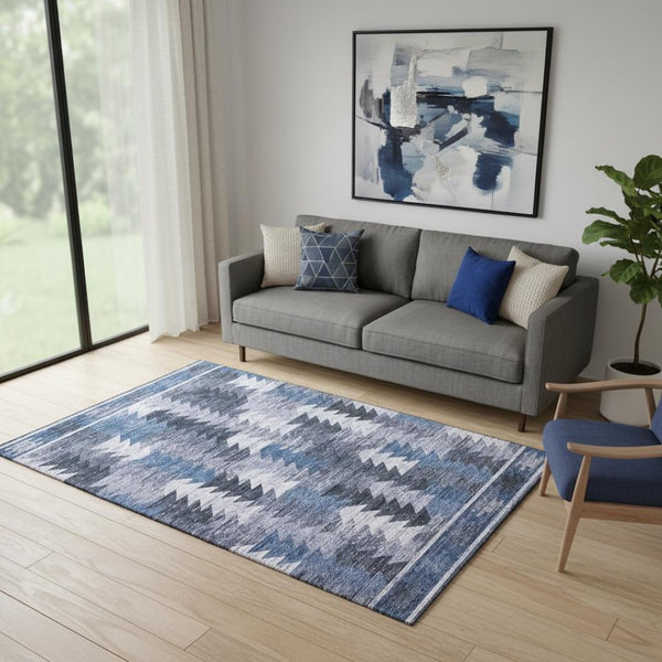 HomeRoots 5' X 8' Blue And Ivory Southwestern Area Rug - Washable, UV-Protected, Durable & Stylish Decor Piece 665689