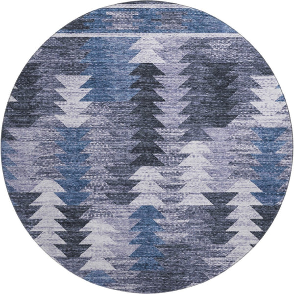HomeRoots 8' Blue and Ivory Southwestern Round Rug - Durable, Washable, UV-Protected Design for Active Homes 665690