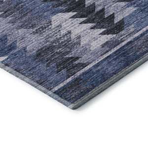 HomeRoots 8' Blue and Ivory Southwestern Round Rug - Durable, Washable, UV-Protected Design for Active Homes 665690