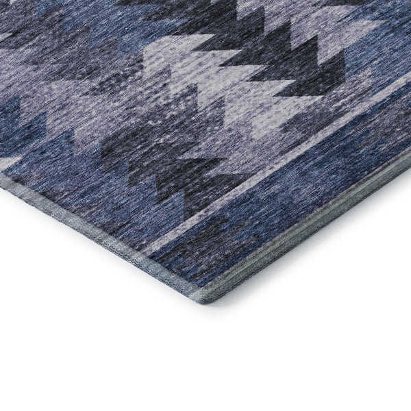 HomeRoots 8' Blue and Ivory Southwestern Round Rug - Durable, Washable, UV-Protected Design for Active Homes 665690
