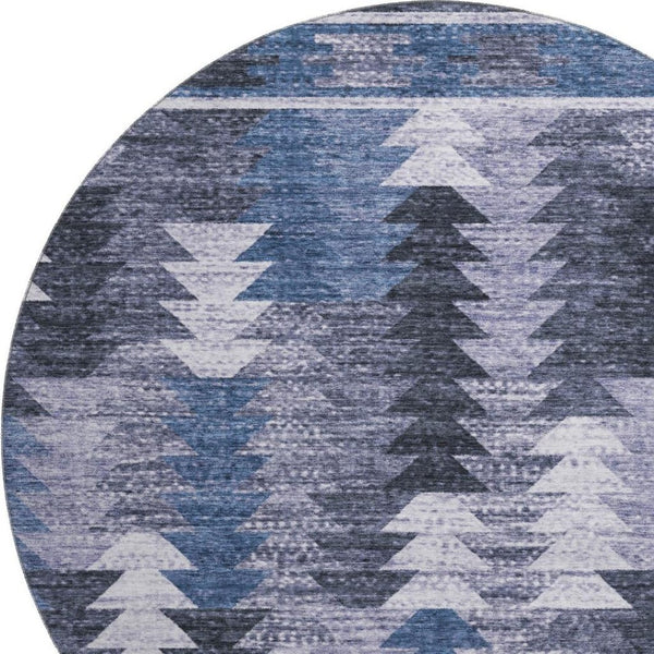 HomeRoots 8' Blue and Ivory Southwestern Round Rug - Durable, Washable, UV-Protected Design for Active Homes 665690