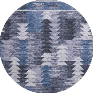 HomeRoots 8' Blue and Ivory Southwestern Round Rug - Durable, Washable, UV-Protected Design for Active Homes 665690