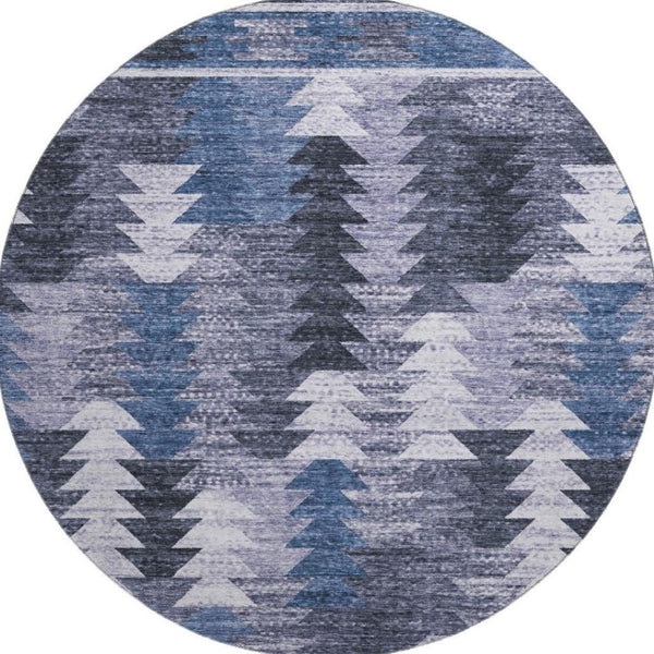 HomeRoots 8' Blue and Ivory Southwestern Round Rug - Durable, Washable, UV-Protected Design for Active Homes 665690