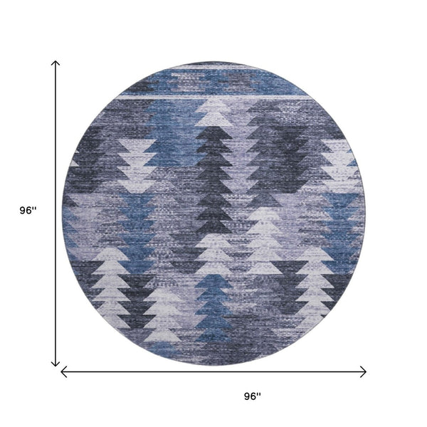 HomeRoots 8' Blue and Ivory Southwestern Round Rug - Durable, Washable, UV-Protected Design for Active Homes 665690