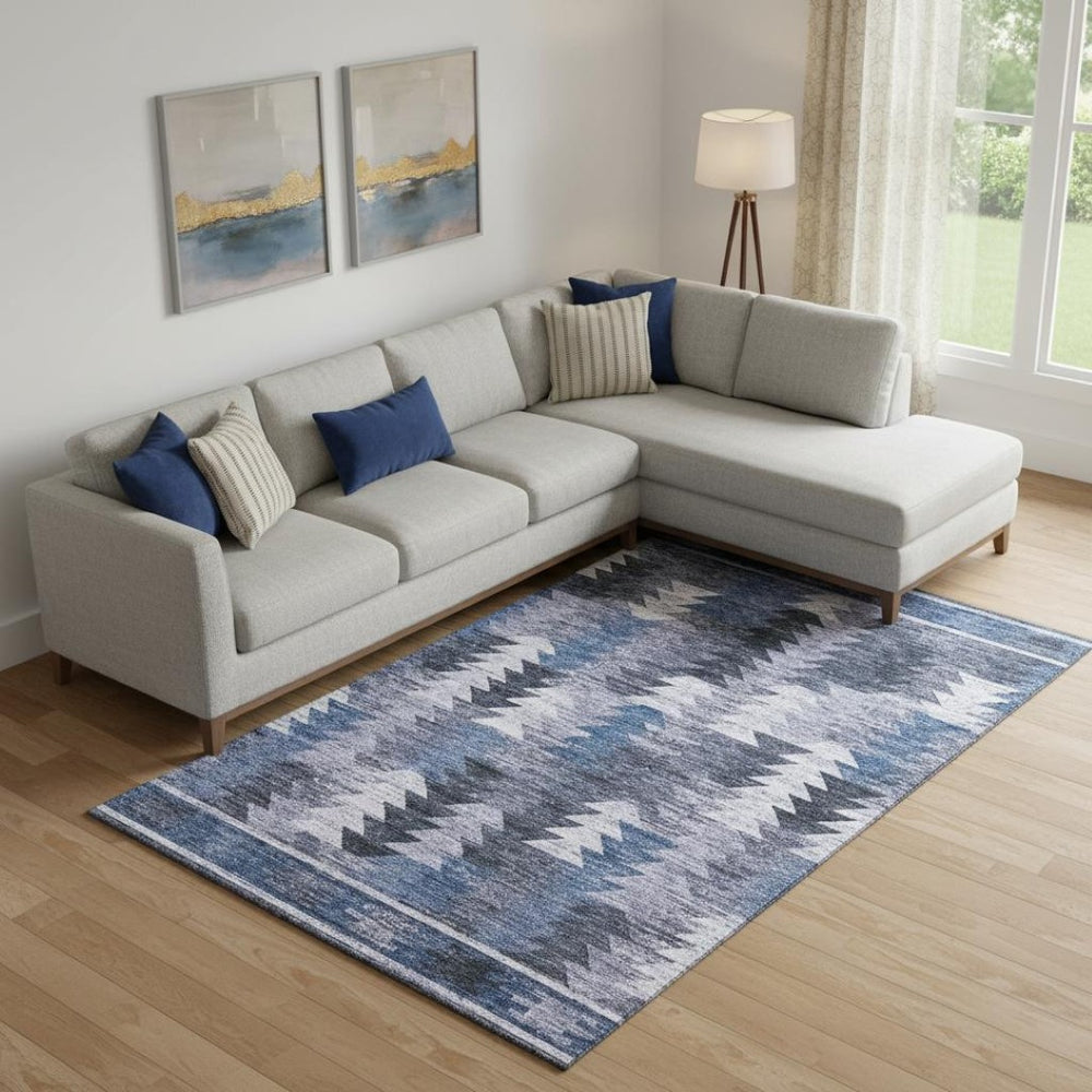 HomeRoots 8' X 10' Southwestern Blue and Ivory Area Rug – UV Protected, Stain Resistant, Family-Friendly Design 665691