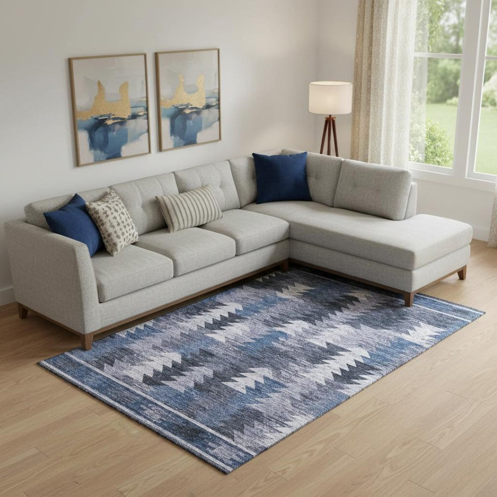 HomeRoots 9' X 12' Southwestern Blue and Ivory Washable Area Rug - Durable, UV-Protected, Easy-Care Design 665692