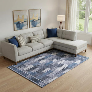 HomeRoots 9' X 12' Southwestern Blue and Ivory Washable Area Rug - Durable, UV-Protected, Easy-Care Design 665692