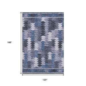 HomeRoots 10' X 14' Southwestern Area Rug in Blue & Ivory - Washable, UV-Protected, Durable & Stylish Decor 665693
