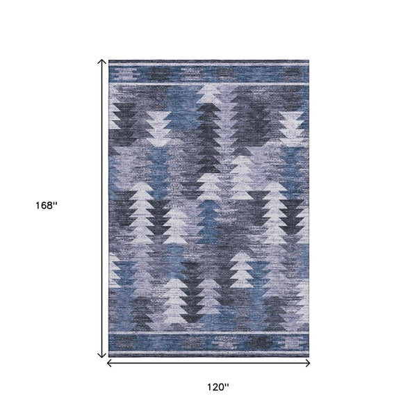 HomeRoots 10' X 14' Southwestern Area Rug in Blue & Ivory - Washable, UV-Protected, Durable & Stylish Decor 665693