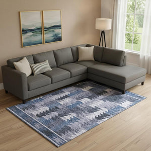 HomeRoots 10' X 14' Southwestern Area Rug in Blue & Ivory - Washable, UV-Protected, Durable & Stylish Decor 665693